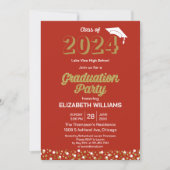 Gold Foil Script Confetti Graduation Party Red Kaart (Voorkant)