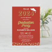 Gold Foil Script Confetti Graduation Party Red Kaart (Staand voorkant)