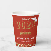 Gold Foil Script Confetti Graduation Party Red Papieren Bekers (Achterkant)