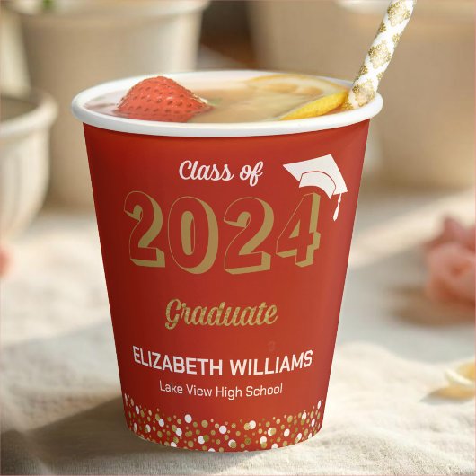 Gold Foil Script Confetti Graduation Party Red Papieren Bekers