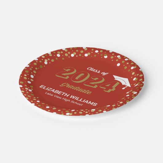 Gold Foil Script Confetti Graduation Party Red Papieren Bordje (Gekanteld)
