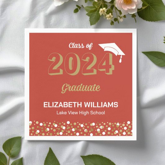 Gold Foil Script Confetti Graduation Party Red Servet