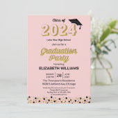 Gold Foil Script Confetti Graduing Party roze Kaart (Staand voorkant)