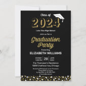 Gold Foil Script Confetti Graduparty Black Kaart (Voorkant)