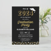 Gold Foil Script Confetti Graduparty Black Kaart (Staand voorkant)