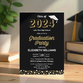 Gold Foil Script Confetti Graduparty Black Kaart