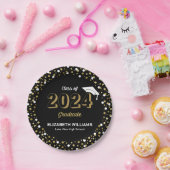 Gold Foil Script Confetti Graduparty Black Papieren Bordje (Feest)