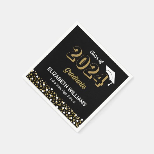 Gold Foil Script Confetti Graduparty Black Servet (Hoek)