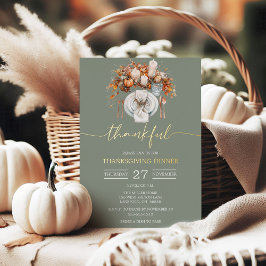 Gold Foil Script Dankbaar Thanksgiving Diner Folie Uitnodiging