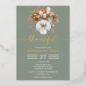 Gold Foil Script Dankbaar Thanksgiving Diner Folie Uitnodiging (Voorkant)