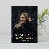 Gold Foil Script Foto Afstuderen kondiging Folie Uitnodiging (Staand Voorkant)