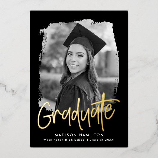 Gold Foil Script Foto Afstuderen kondiging Folie Uitnodiging (Voorkant)