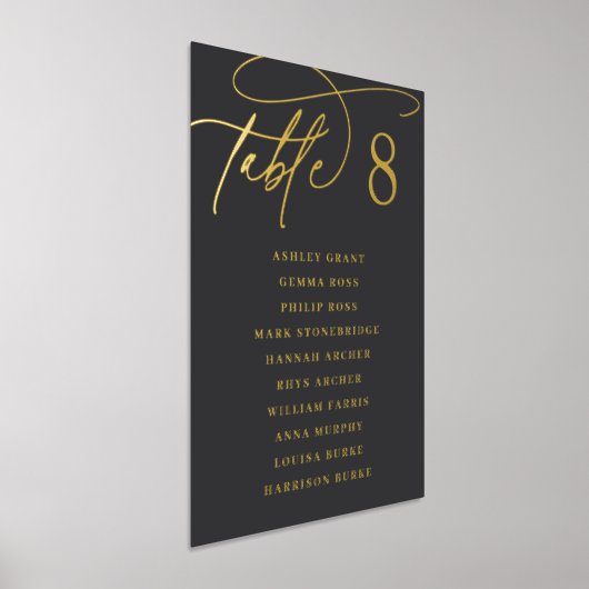Gold Foil Script Framable Guest Names Table Number Folie Afdrukken (Laagn)