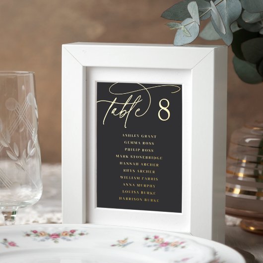 Gold Foil Script Framable Guest Names Table Number Folie Afdrukken