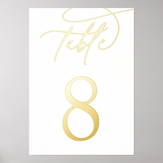 Gold Foil Script Framable Table Number Folie Afdrukken (Voorkant)