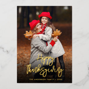 Gold foil script happy thanksgiving fotokaart folie feestdagenkaart