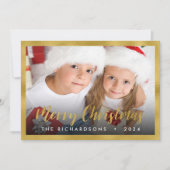 Gold Foil Script Merry Kerstfamilie Foto Holi Feestdagenkaart (Voorkant)