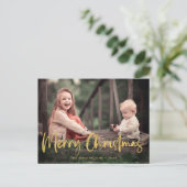 Gold Foil Script Merry kerstfeestdag foto Feestdagenkaart (Staand voorkant)