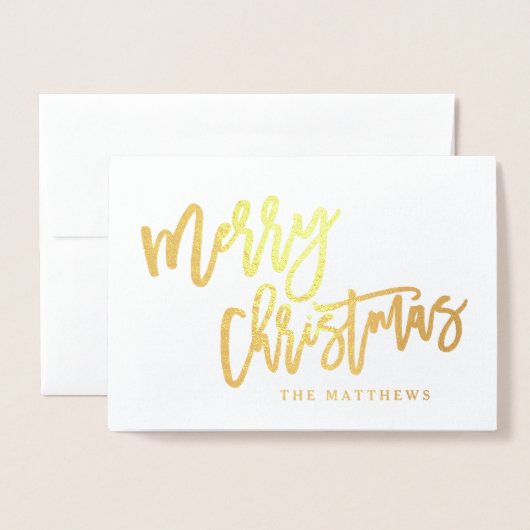 Gold Foil Script Merry kerstfeestdag foto Folie Kaarten (Voorkant met envelop)