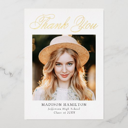 Gold Foil Script Photo Afstuderen - Hartelijk dank Folie Uitnodiging (Voorkant)