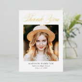 Gold Foil Script Photo Afstuderen - Hartelijk dank Folie Uitnodiging (Staand Voorkant)