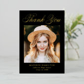 Gold Foil Script Photo Afstuderen - Hartelijk dank Folie Uitnodiging (Staand Voorkant)