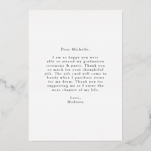 Gold Foil Script Photo Afstuderen - Hartelijk dank Folie Uitnodiging (Achterkant)