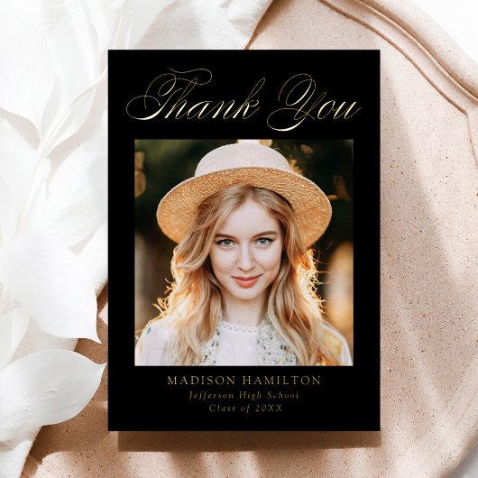 Gold Foil Script Photo Afstuderen - Hartelijk dank Folie Uitnodiging