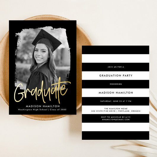 Gold Foil Script Photo Graduparty Folie Uitnodiging