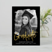 Gold Foil Script Photo Graduparty Folie Uitnodiging (Staand Voorkant)