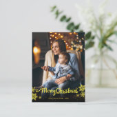 Gold Foil Script Photo Snowflake Christmas Briefkaart (Staand voorkant)