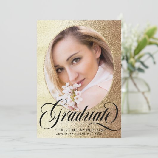 Gold Foil Script Photo Virtual Graduparty Kaart (Staand voorkant)