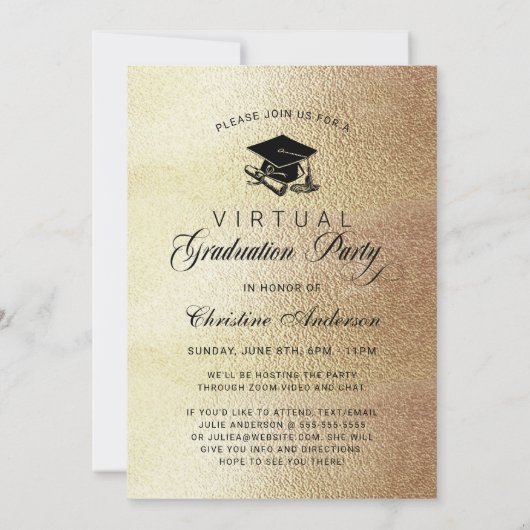 Gold Foil Script Photo Virtual Graduparty Kaart (Achterkant)