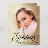 Gold Foil Script Photo Virtual Graduparty Kaart (Voorkant / Achterkant)