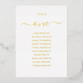 Gold Foil Script Table Number Seating Chart Folie Uitnodiging (Voorkant)
