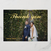 Gold foil script trouwfoto bedankt je kaart (Voorkant)