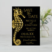 Gold Foil Seahorse Beach Wedding Save the Date Folie Uitnodiging (Staand Voorkant)