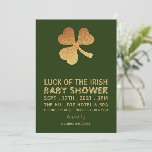 Gold Foil Shamrock, Iers Baby shower Kaart (Staand voorkant)