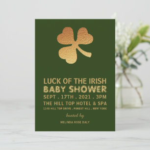 Gold Foil Shamrock, Iers Baby shower Kaart