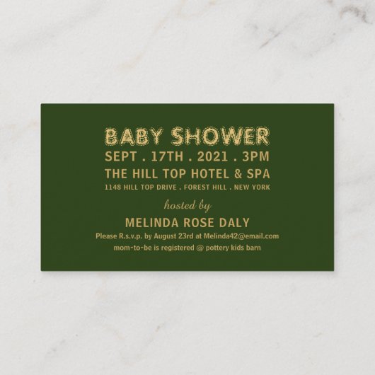 Gold Foil Shamrock, Irish Baby shower Ticket Informatiekaartje (Achterkant)