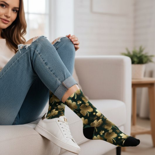 Gold Foil Shamrock Pattern St. Patrick's Day Sokken