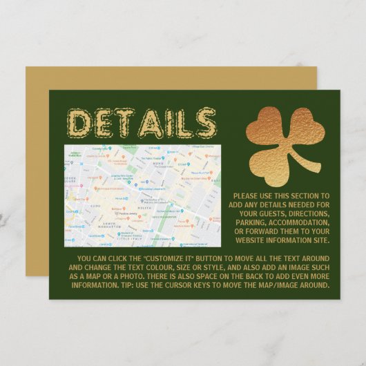 Gold Foil Shamrock, St Patrick's Day Detail Kaart (Voorkant / Achterkant)