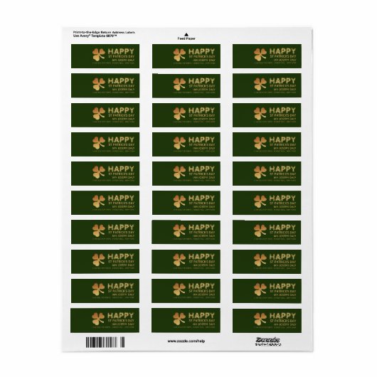 Gold Foil Shamrock, St Patrick's Day Etiket (Full Sheet)