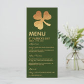 Gold Foil Shamrock, St Patrick's Day Menu Kaart (Staand voorkant)