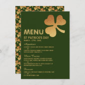 Gold Foil Shamrock, St Patrick's Day Menu Kaart (Voorkant / Achterkant)