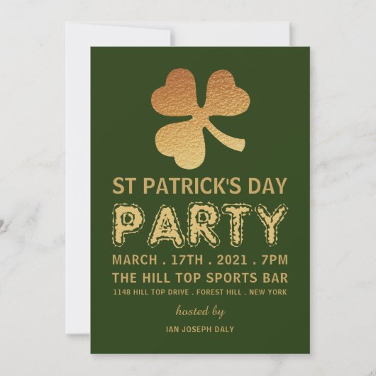 Gold Foil Shamrock, St Patrick's Day Party Kaart (Voorkant)