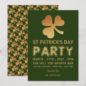 Gold Foil Shamrock, St Patrick's Day Party Kaart (Voorkant / Achterkant)