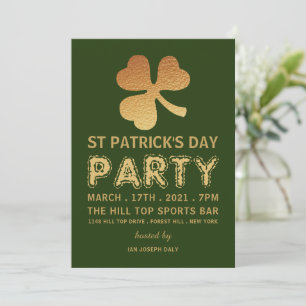 Gold Foil Shamrock, St Patrick's Day Party Kaart