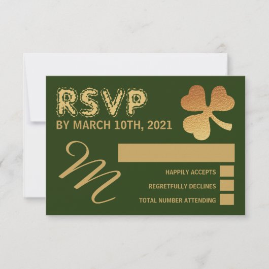 Gold Foil Shamrock, St Patrick's Day Party RSVP (Voorkant)