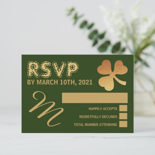 Gold Foil Shamrock, St Patrick's Day Party RSVP (Staand voorkant)